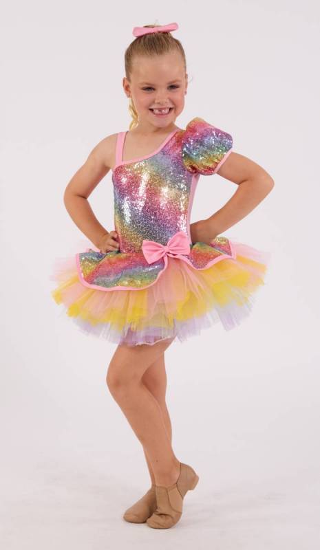 Rainbow sequin and multi soft coloured tulle 