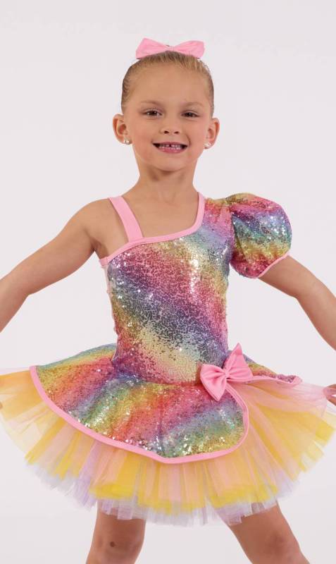 ROXIE RAINBOW + Hair Bow - Rainbow sequin and multi soft coloured tulle 