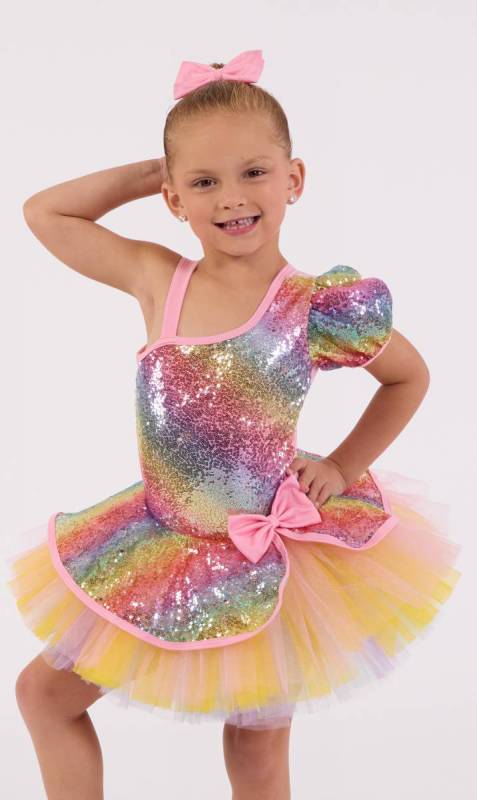 ROXIE RAINBOW + Hair Bow - Rainbow sequin and multi soft coloured tulle 