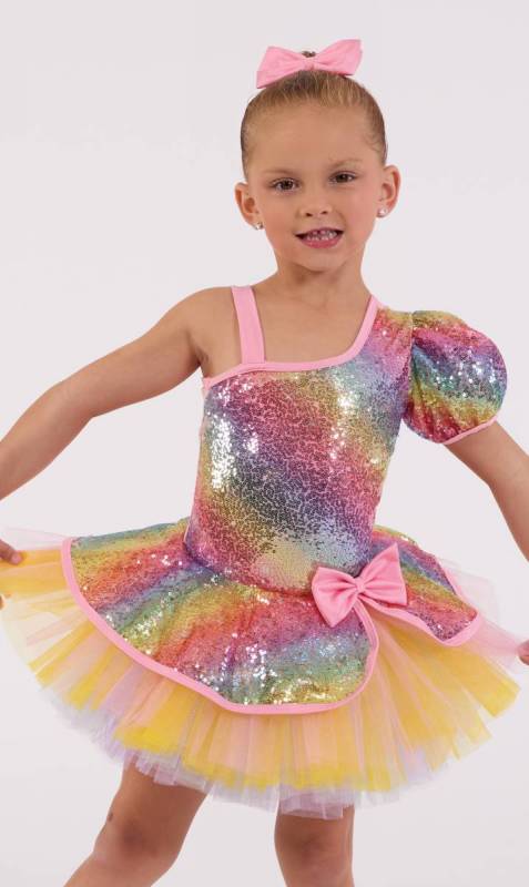 ROXIE RAINBOW + Hair Bow - Rainbow sequin and multi soft coloured tulle 