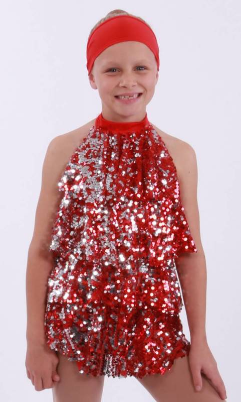 BOOM BOOM - Red lycra with red and silver sequins