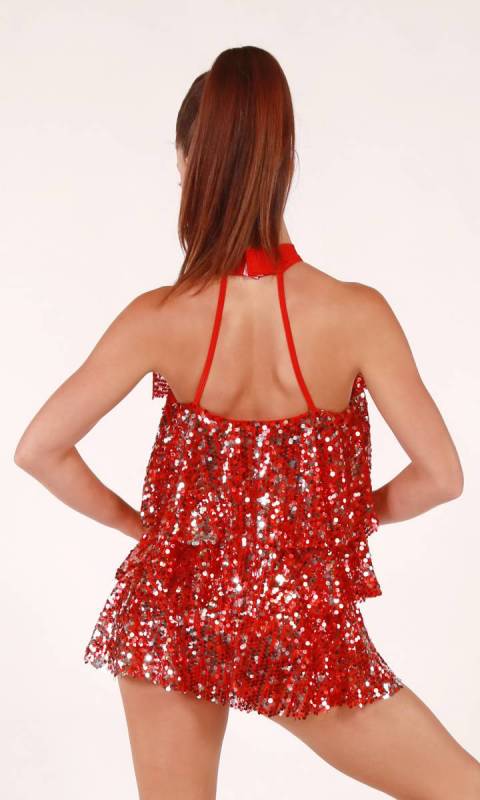 BOOM BOOM - Red lycra with red and silver sequins