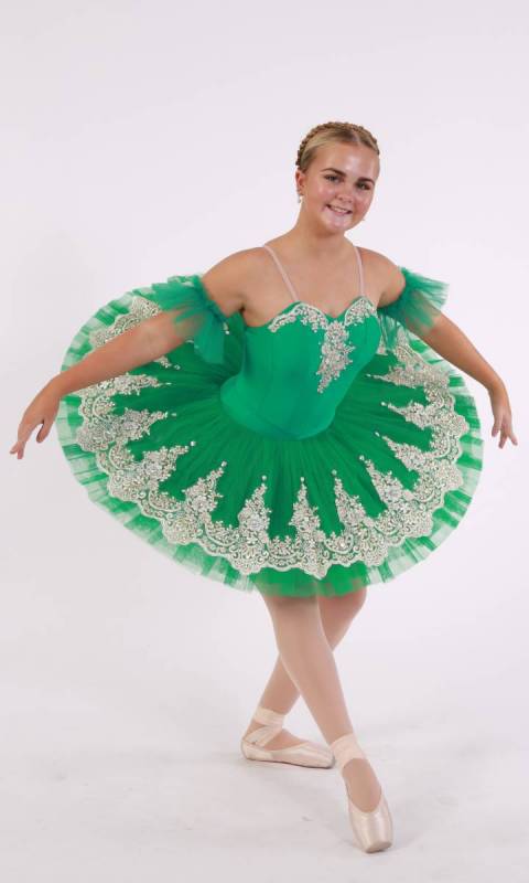 KELLY - Pancake Tutu  - Kelly Green and gold trim 