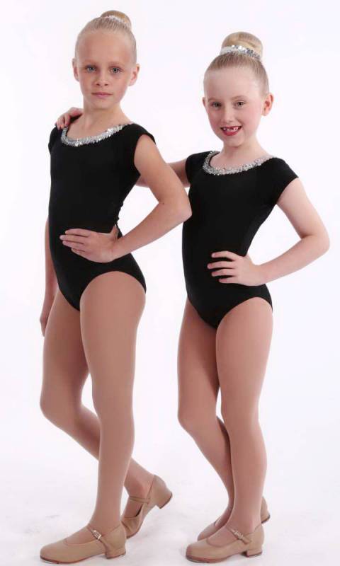 RAGLAN LEOTARD WITH SEQUINS  - Black nylon lycra and silver sequins 