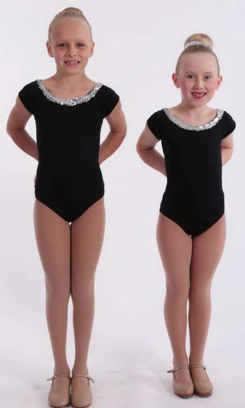 RAGLAN LEOTARD WITH SEQUINS  - Black nylon lycra and silver sequins 