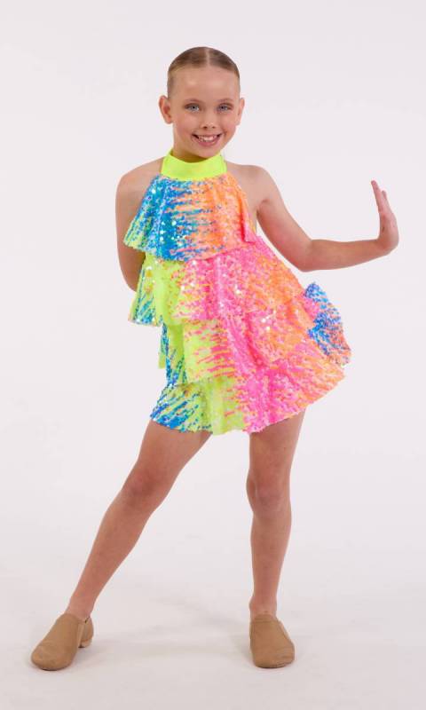 Multi-coloured sequin layer dress with built in shortard 