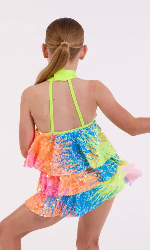 Multi-coloured sequin layer dress with built in shortard 