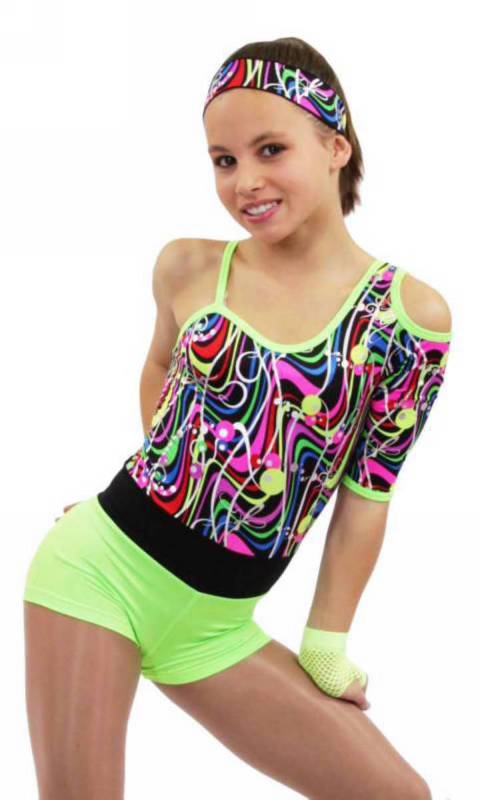 DANCE PARTY - KCDC  -  Printed and plain lycra assymetrical shortard