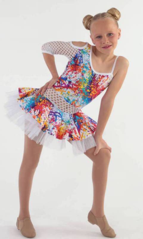 PAINT ART MESH - KCDC  - Paint splatter and white assymetrical costume with tulle skirt 