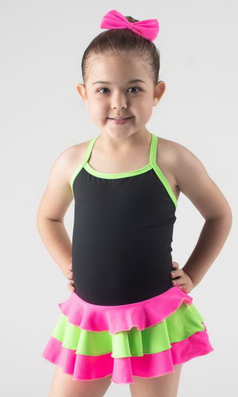 TRIPLE FRILL BABY LEO  - Black + Fuchsia + Neon Green