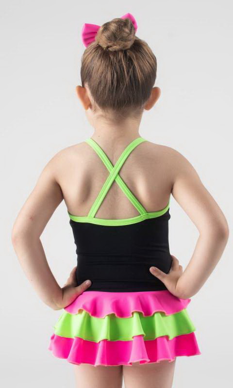 TRIPLE FRILL BABY LEO  - Black + Fuchsia + Neon Green