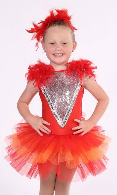 LITTLE BIRD - Red and Orange with silver sequings and red feathers