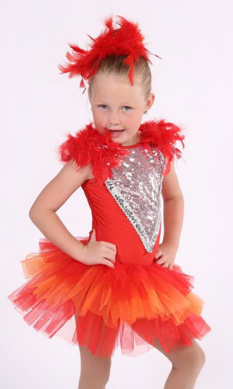 Red and Orange with silver sequings and red feathers