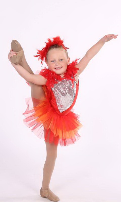 Red and Orange with silver sequings and red feathers