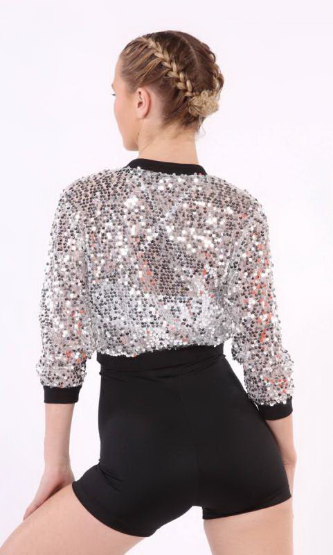 SEQUIN MESH JACKET  - Silver sequin and Black 