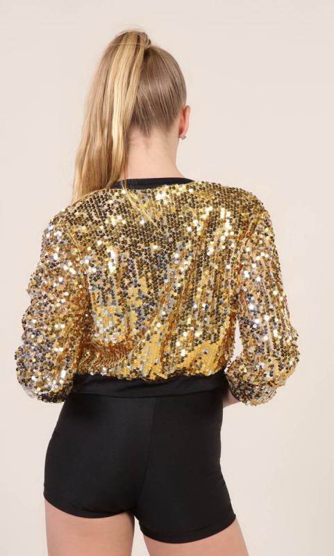 SEQUIN ZIP UP JACKET - ONLY - GOLD and black trim