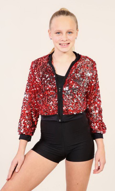 SEQUIN ZIP UP JACKET - ONLY - Red and black trim