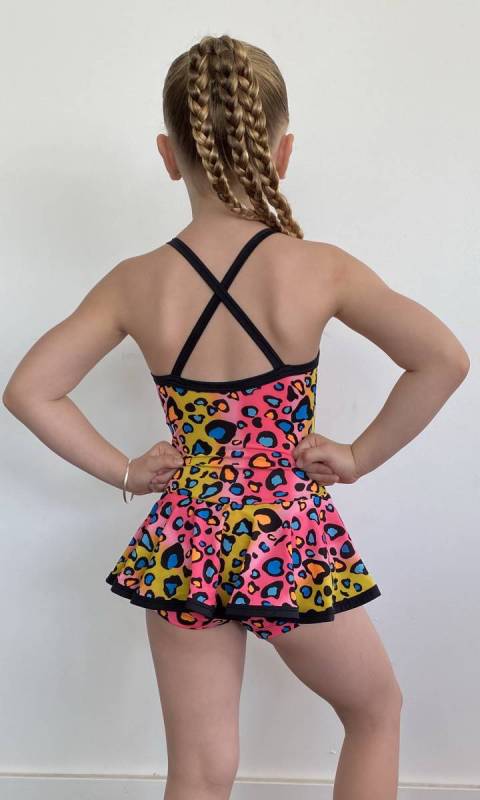 SKATER DRESS - PRINTS  - YELLOW AND PINK NEON LEOPARD