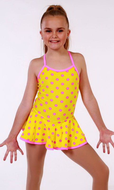 SKATER DRESS - spandex prints - YELLOW WITH PINK POLKA DOT