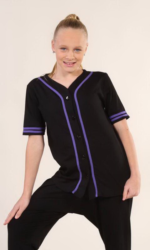 BASEBALL TOP  - Black + PURPLE - 23 (cotton lycra 165gsm)