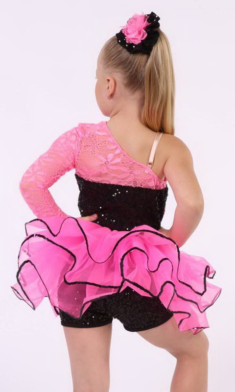 BREAK FREE  - Black sequin mesh and Neon Pink trim and separate skirt