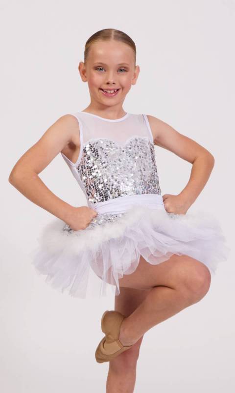 SILVER SEQUIN WHITE LYCRA AND TULLE