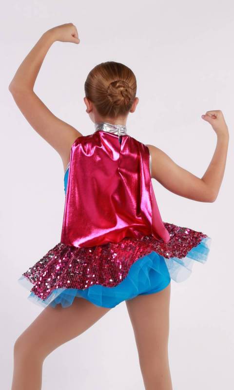 SUPER HERO  - Aqua silver with Pink skirt and pink cape