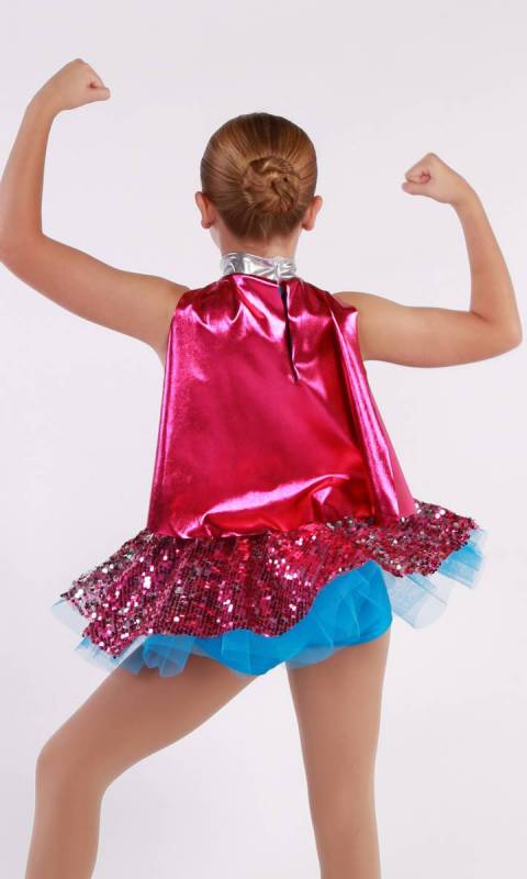 Aqua silver with Pink skirt and pink cape