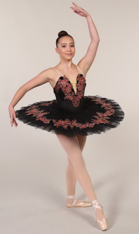 VALENTINA - Pancake tutu  - Black with Red and gold applique 