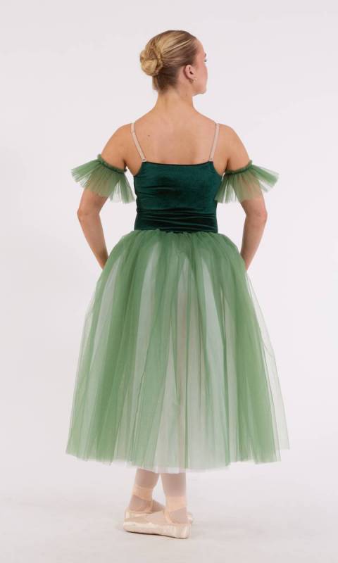 CASSANDRA - Romantic + arm puffs - Bottle Green and gold