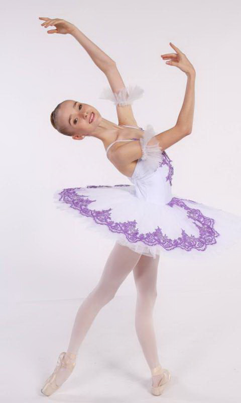 YVETTE - pancake tutu  - White with lilac lace applique