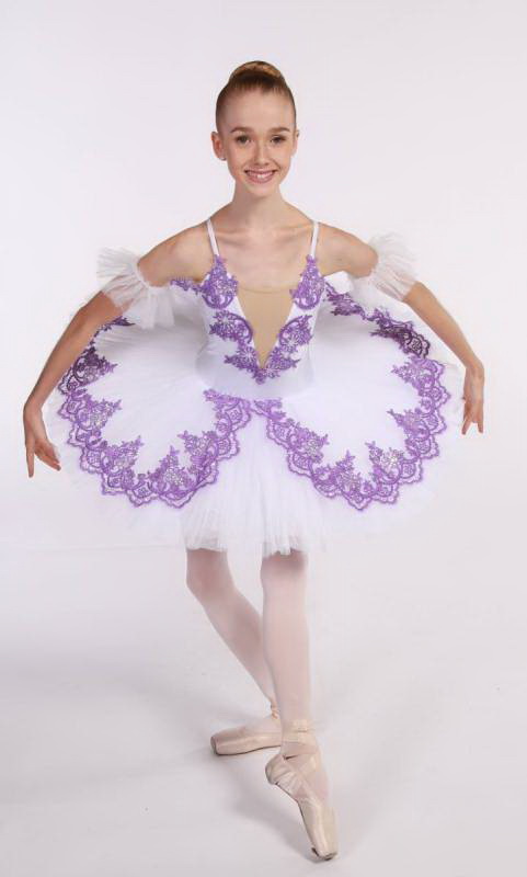 YVETTE - pancake tutu  - White with lilac lace applique