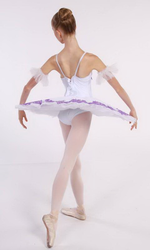 YVETTE - pancake tutu  - White with lilac lace applique