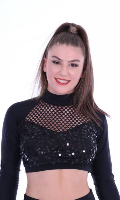 CABARET SEQUIN CROP TOP - BLACK