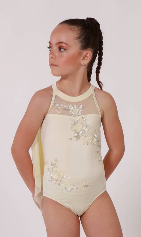 IMOGEN - Applique Leotard Aust Made - Cream with cream sequin applique