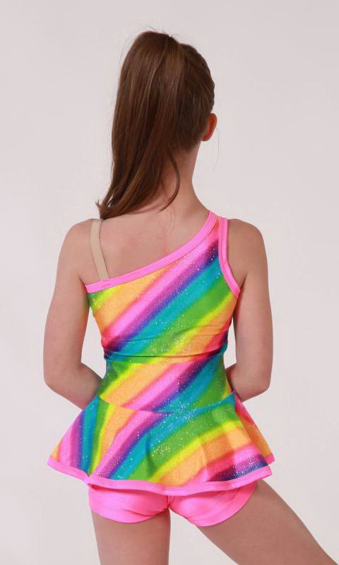 NEW CARNIVAL  2 pc - Rainbow stripe top with shiny nylon lycra shorts