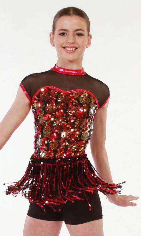 Gold Pink Orange Sequins - Black Lycra