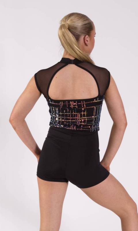 Black and coloured sequin mesh 