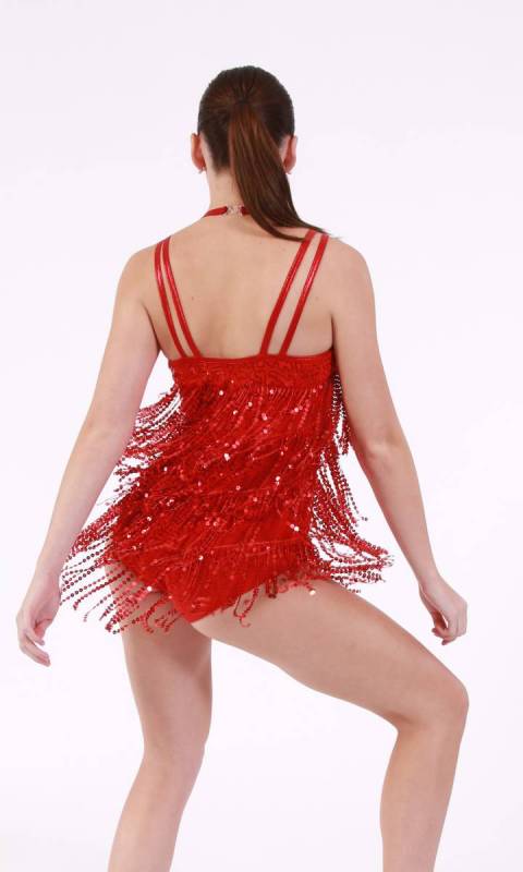 RAZZAMATAZ - FRINGE LEOTARD WITH HAIR ACCESS - RED 
