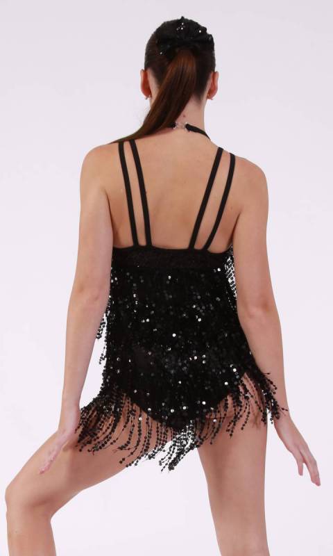 RAZZAMATAZ - FRINGE LEOTARD WITH HAIR ACCESS - BLACK
