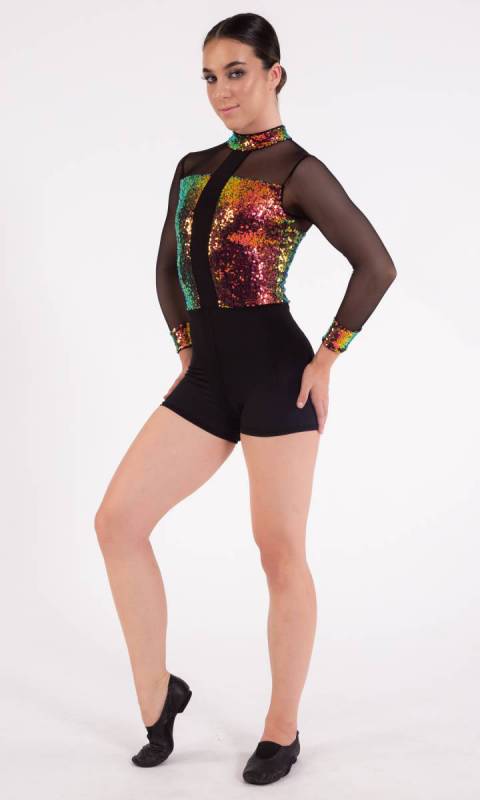 SKYGLOW - 2 in one shortard with fringe sequin ski - Black and Multi sequin 