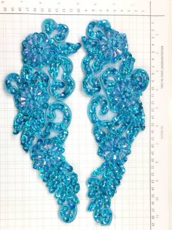 BEAD AND SEQUIN APPLIQUE - 2 piece mirrored set - Aqua 