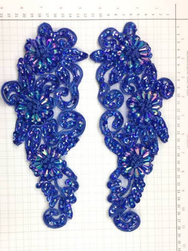 BEAD AND SEQUIN APPLIQUE - 2 piece mirrored set - Royal Blue