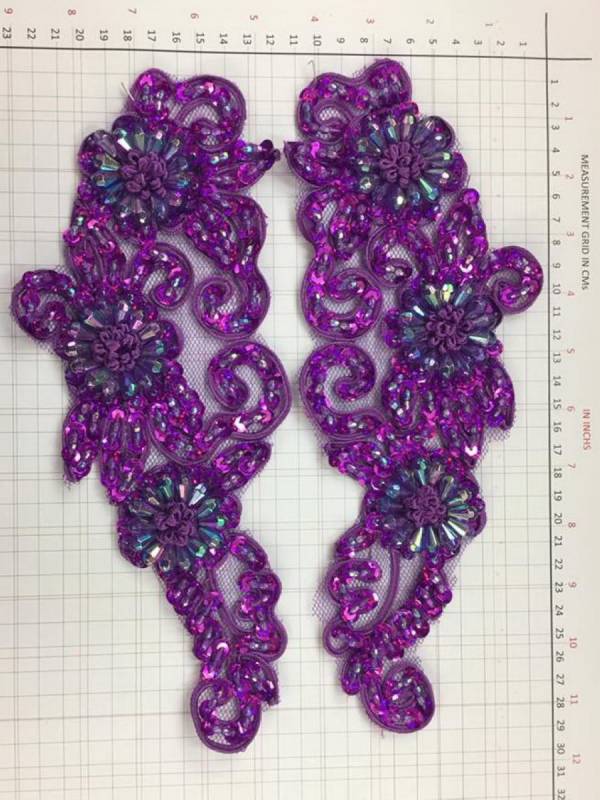 BEAD AND SEQUIN APPLIQUE - 2 piece mirrored set - PURPLE