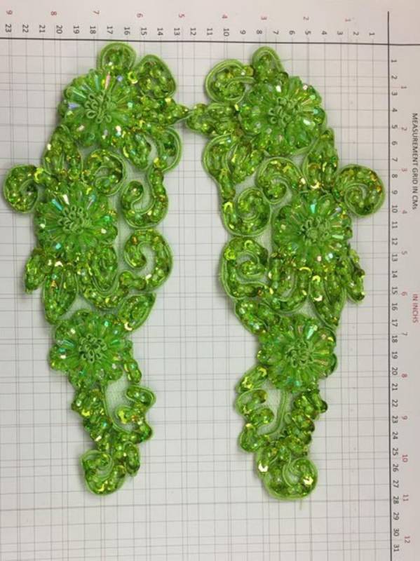 BEAD AND SEQUIN APPLIQUE - 2 piece mirrored set - Green