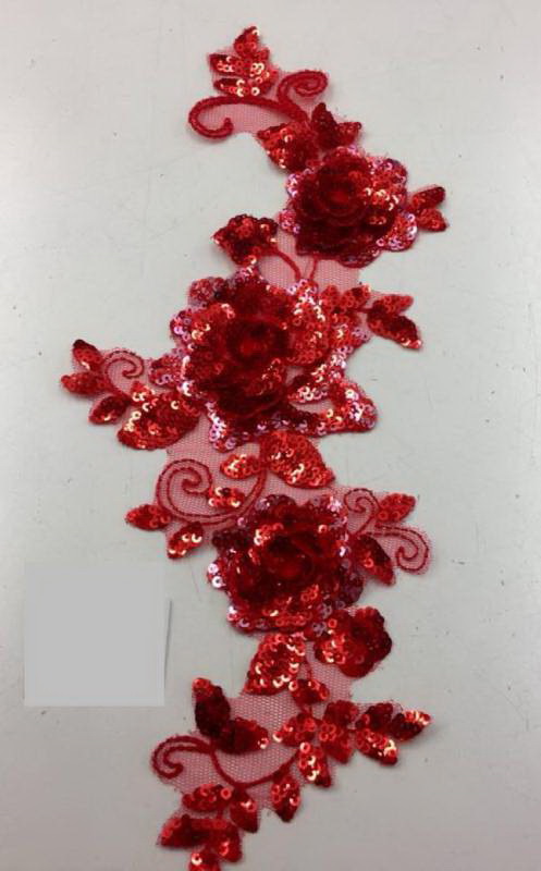 3 FLOWER SWIRL SEQUIN APPLIQUE - RED