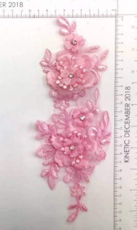 CHERRY BLOSSUM 3D RHINESTONE FLOWER APPLIQUE  - PINK 