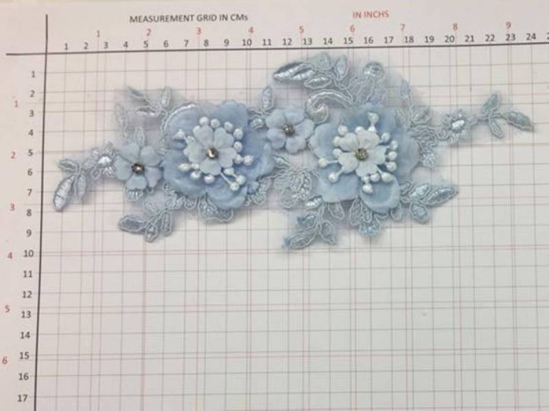 CHERRY BLOSSUM 3D RHINESTONE FLOWER APPLIQUE  - BLUE